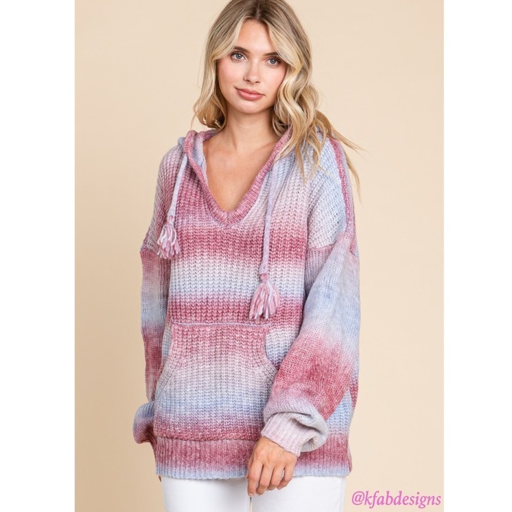 LAST 1! Loveriche Pink Ombré Puff Sleeve Cozy Oversized Hoodie Sweater! - Picture 7 of 8